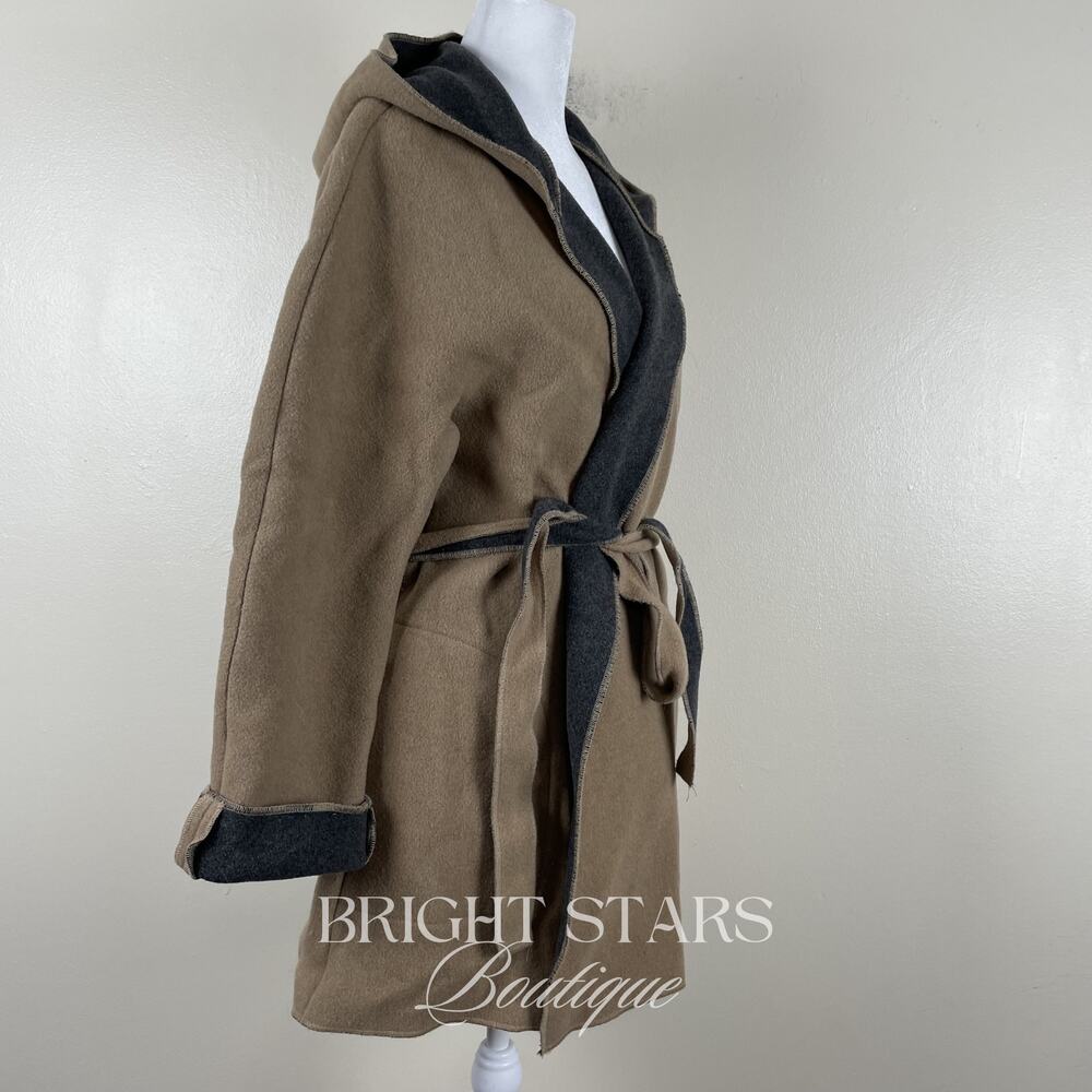 Rare Vintage Wool Coat Jacket ASO Buffy Summers BtVS Womens Tan Gray Belt - Picture 7 of 13